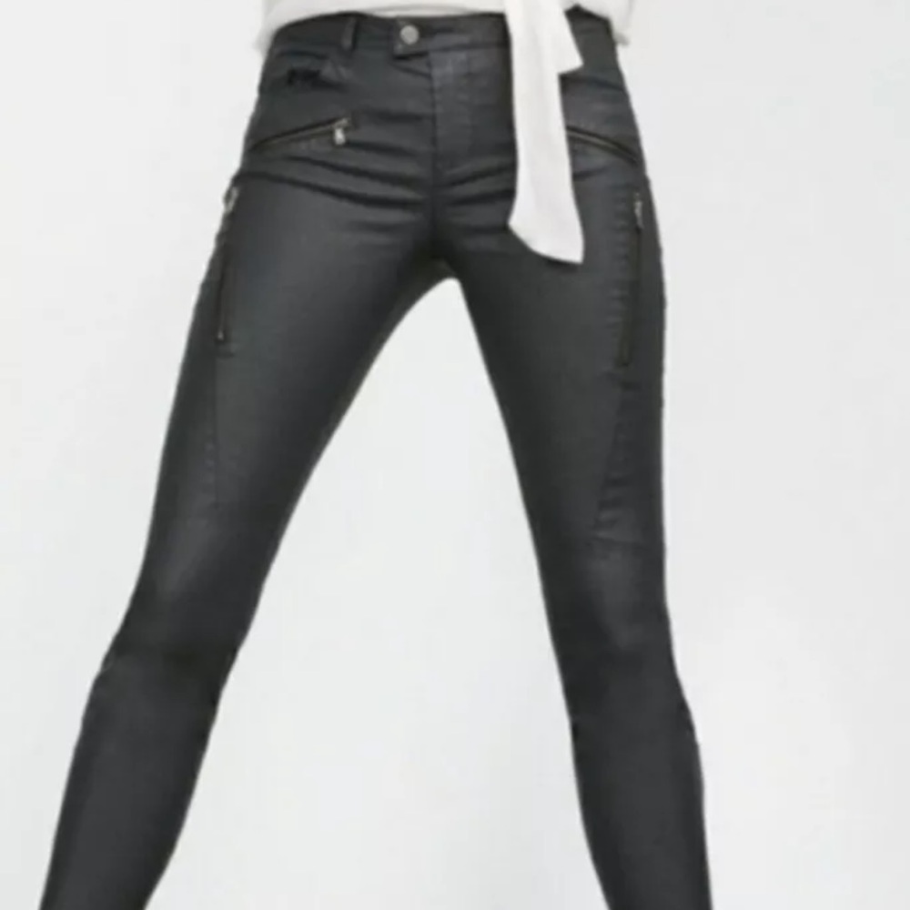 NWT Zara Z1975 Moto waxed skinny jeans 36/26/4